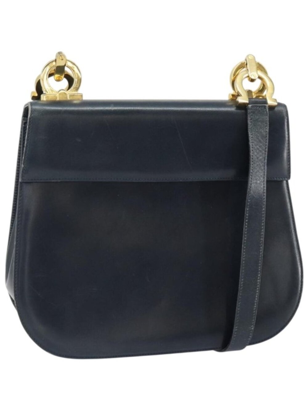 Salvatore Ferragamo Shoulder Bag Leather Navy Gold